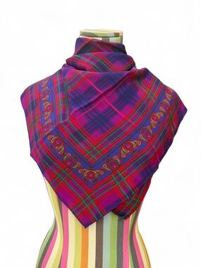 Vintage 100% Silk Liz Claiborne Scarf Vibrant Plaid